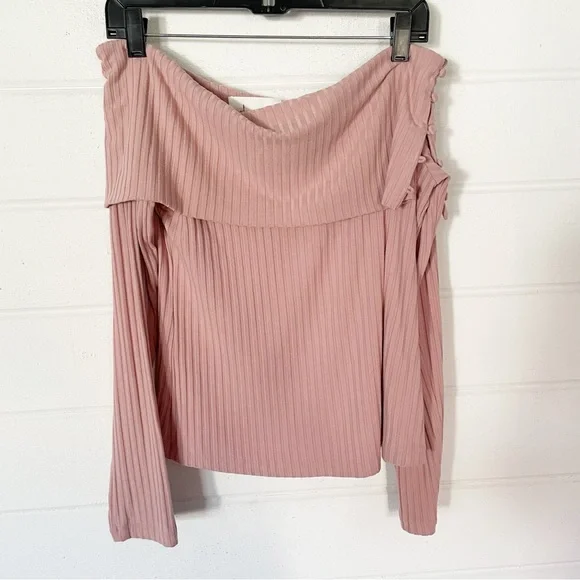 NWT Anthropologie Ribbed Off-The-Shoulder Long Sleeve Top in Mauve Size Medium - Picture 5 of 13